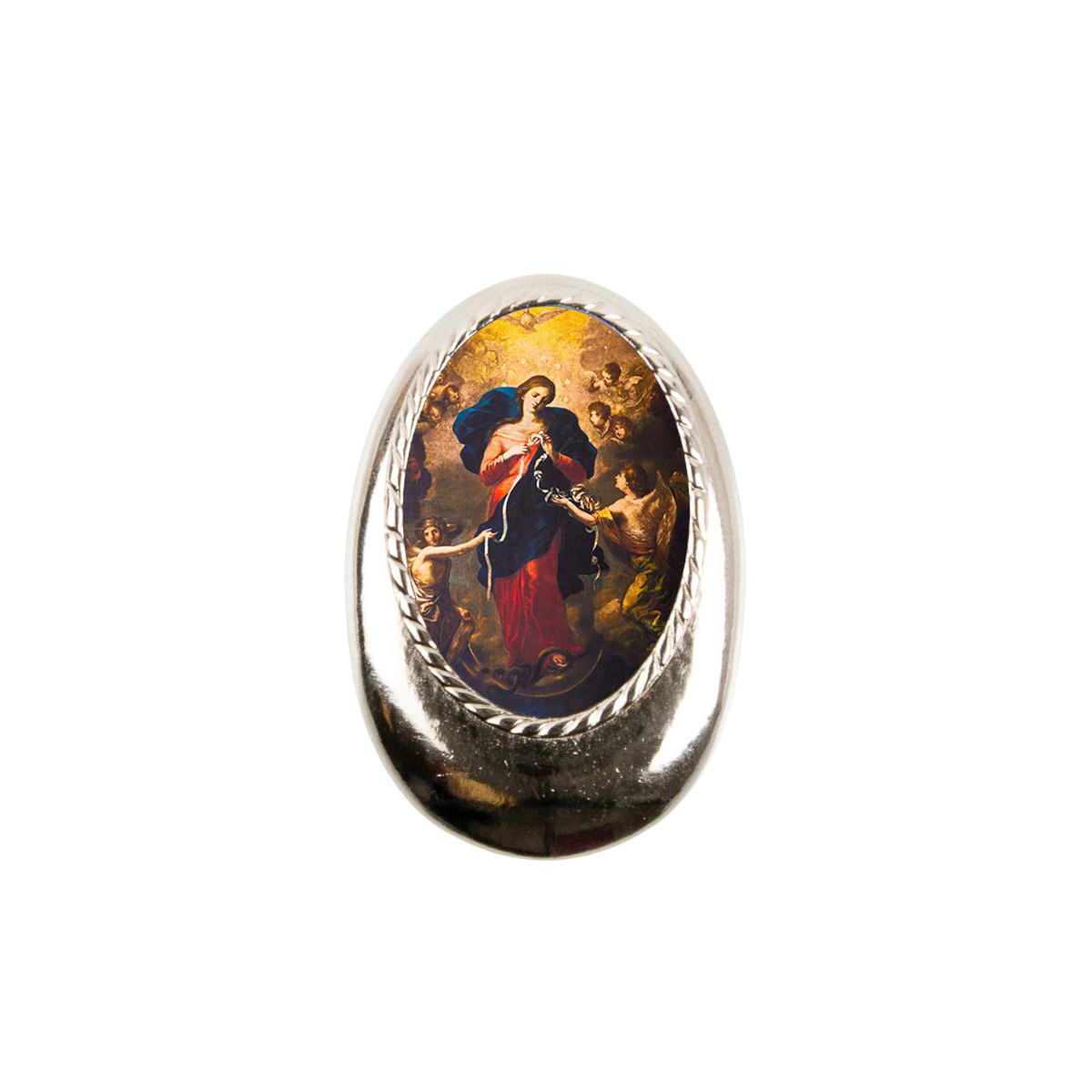 Boite à pilules de forme ovale 4,5 x 3,2 cm avec résine, plusieurs saints.