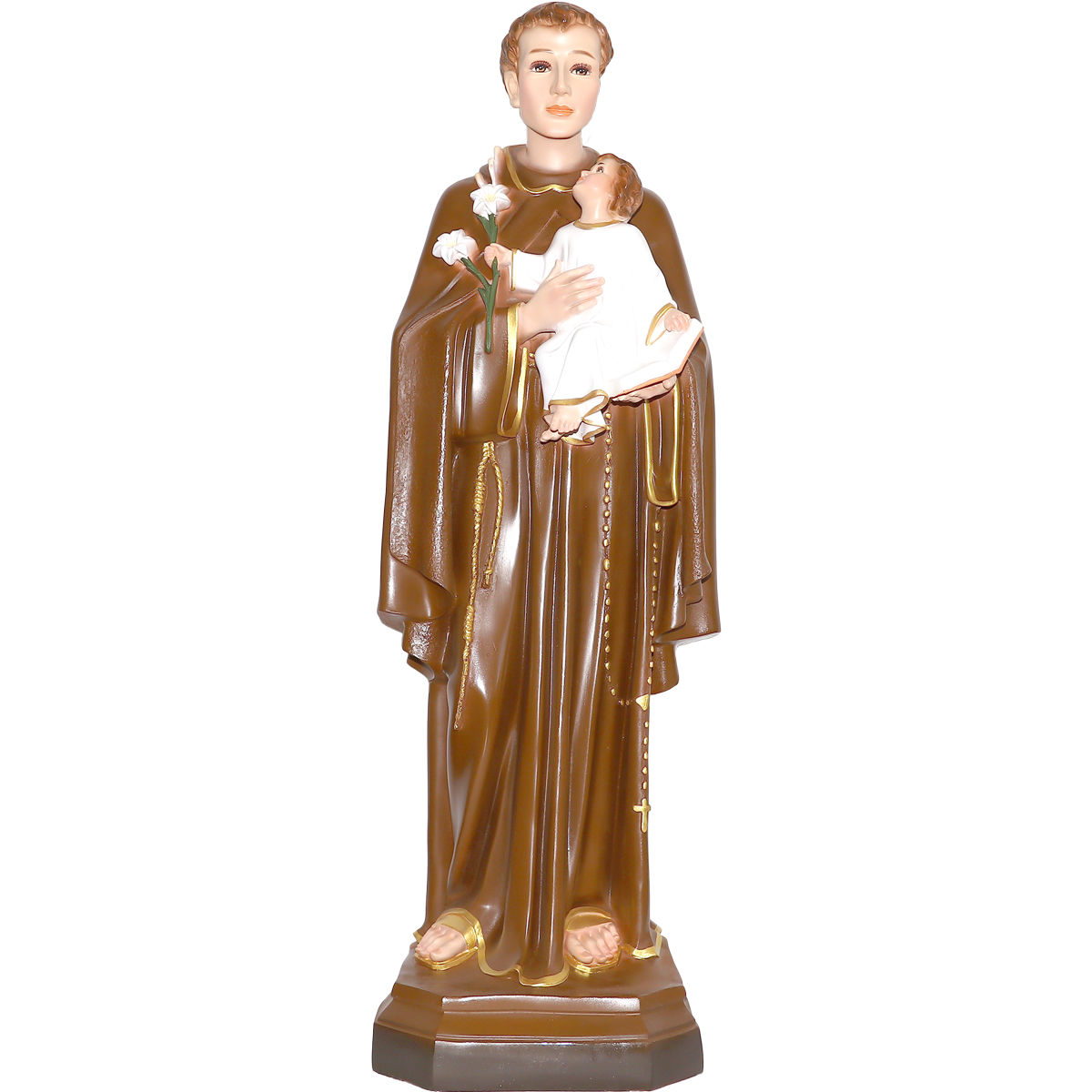 Statue en résine ou fibre de verre intérieur/extérieur en couleur de saint Antoine, plusieurs tailles.