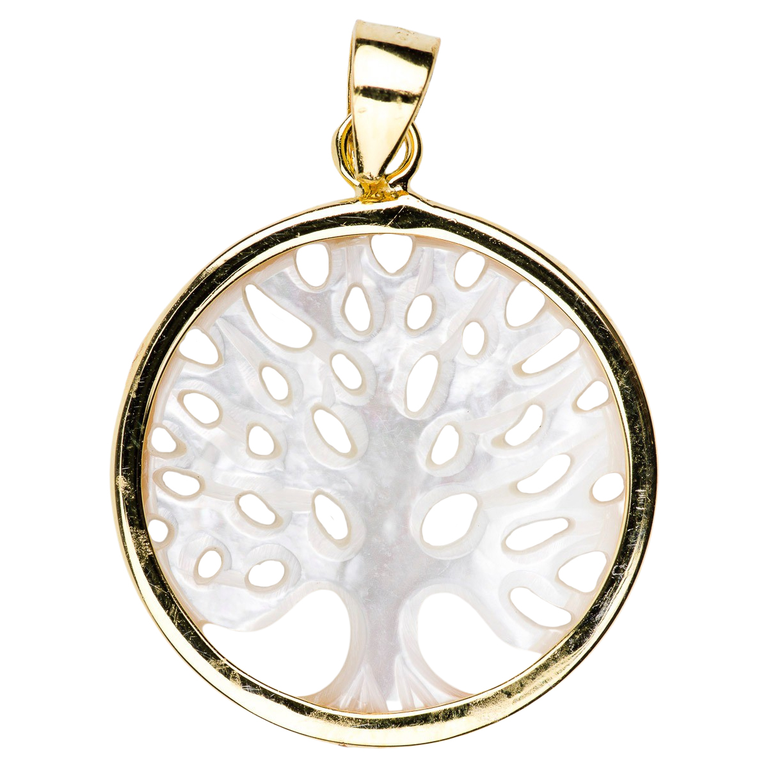 Médaille ajourée en plaqué or de l'arbre de vie en nacre Ø 2 cm. Livrée en boîte