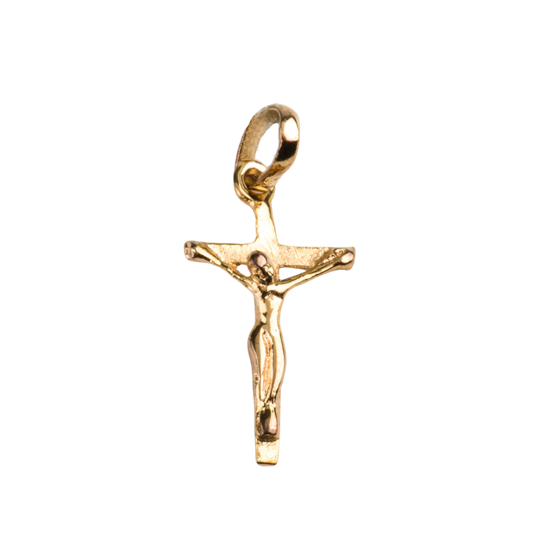 (12887) Croix de cou en plaqué or avec Christ H. 1,5 cm. Livrée en boîte