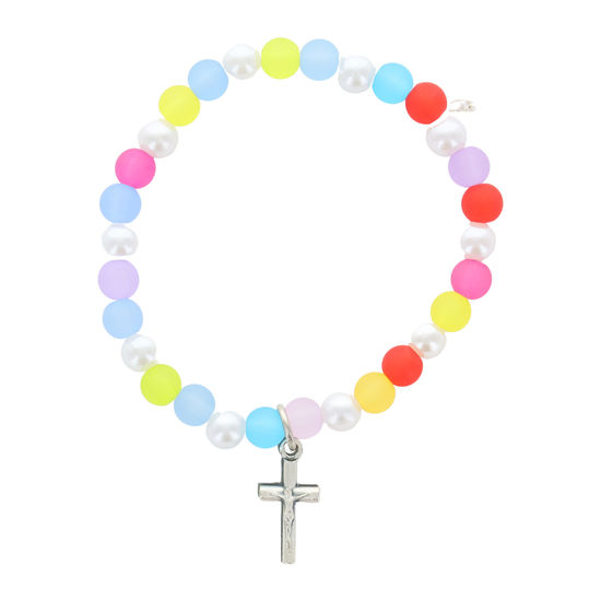 Bracelet sur élastique pour enfant, grains multicolore en plastique Ø 6 mm.