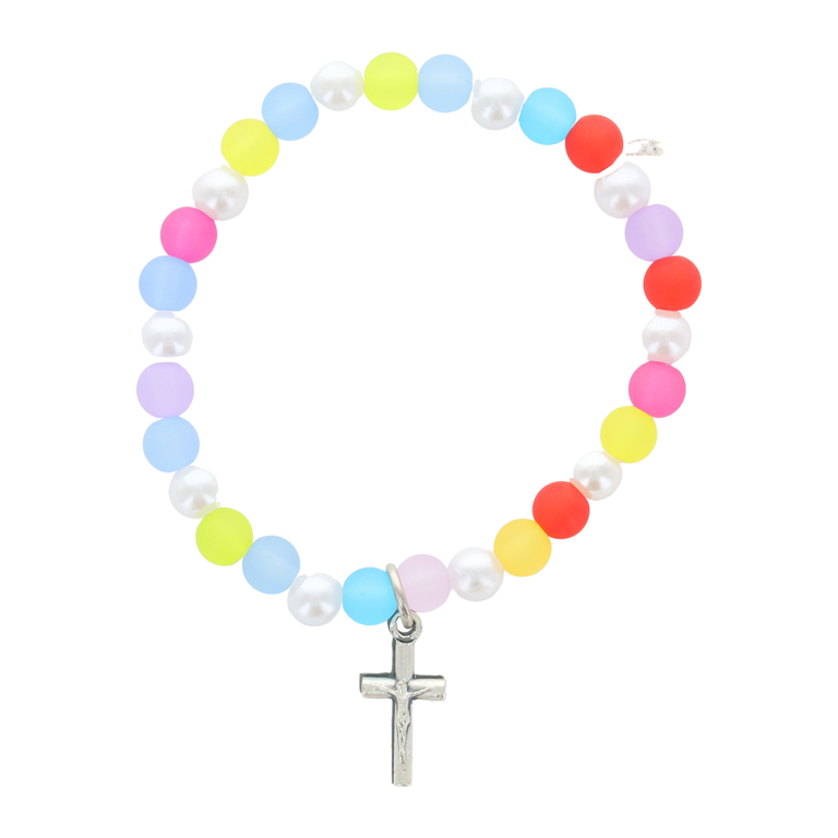 Bracelet sur élastique pour enfant, grains multicolore en plastique Ø 6 mm.