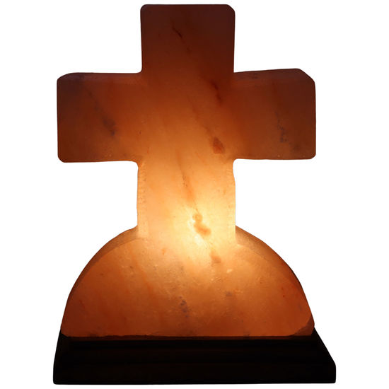 Lampe en sel de l´Himalaya forme croix livrée en boite individuelle avec cordon et ampoule. Plusieurs tailles.
