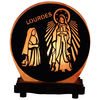 Lampe de sel de l´Himalaya forme ronde Ø 15 cm épaisseur 6,5 cm, décor 3D, livrée en boite individuelle avec cordon et ampoule. Plusieurs saints