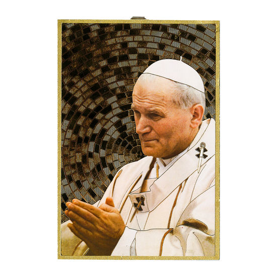 Cadre en bois finition feuille d'or à suspendre H. 15 x 10 cm image collée du Pape Jean Paul II.