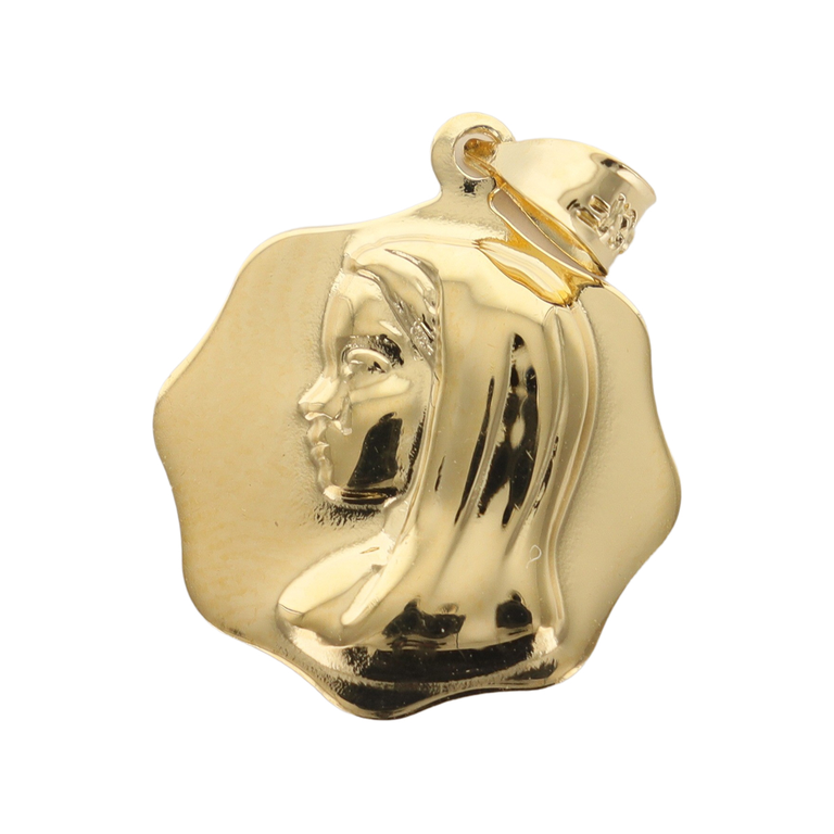Médaille octogonale en plaqué or Ø 1,5 cm de la Vierge. Livrée en boîte.