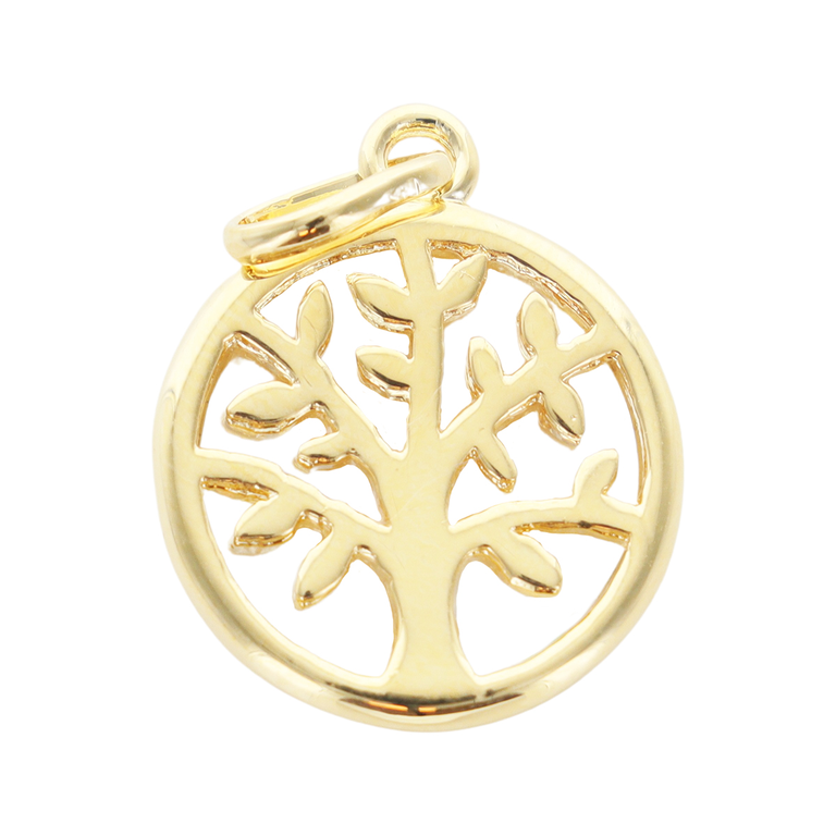 Médaille en plaqué or et nacre avec arbre de vie Ø 1,5 cm. Livrée en boîte