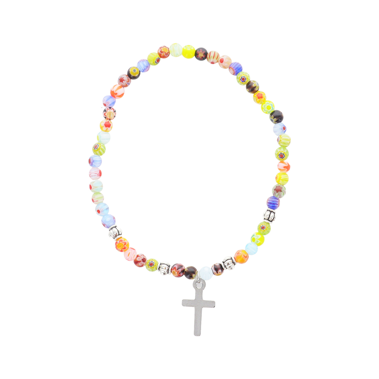 Bracelet sur élastique multicolore Ø 4 mm, avec croix métal.