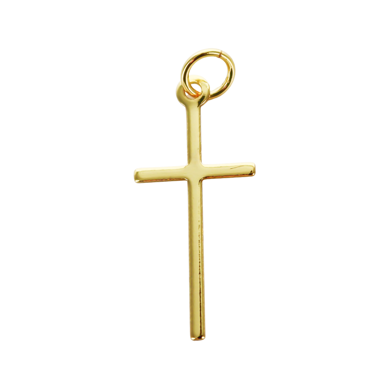Croix de cou bâton, dorée supérieur H. 2,3 cm.