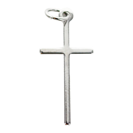 Croix de cou bâton plaquée platine H. 2,3 cm.