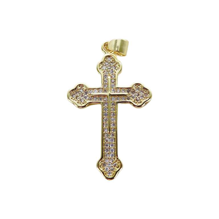 Croix de cou dorée supérieur orthodoxe centre croix avec zircon H. 3,2 cm.