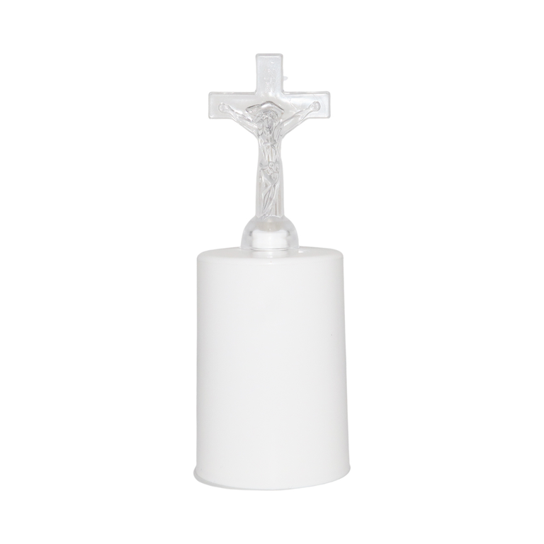 Lumignon blanc à piles H. 13,5 cm avec croix, sans image
