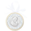 Médaille de berceau support plexi contour résine bleue, plaque laminée Ø 6.5 cm avec ruban blanc. Livrée en boite. Plusieurs modèles.