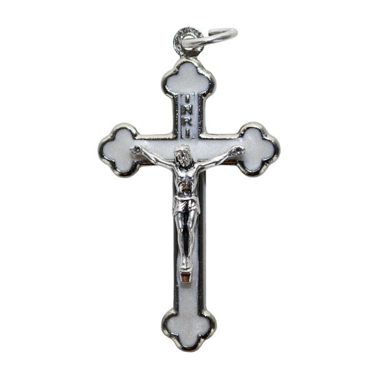 Croix de cou orthodoxe en métal couleur argentée émaillé avec Christ H. 4 cm. Plusieurs couleurs.