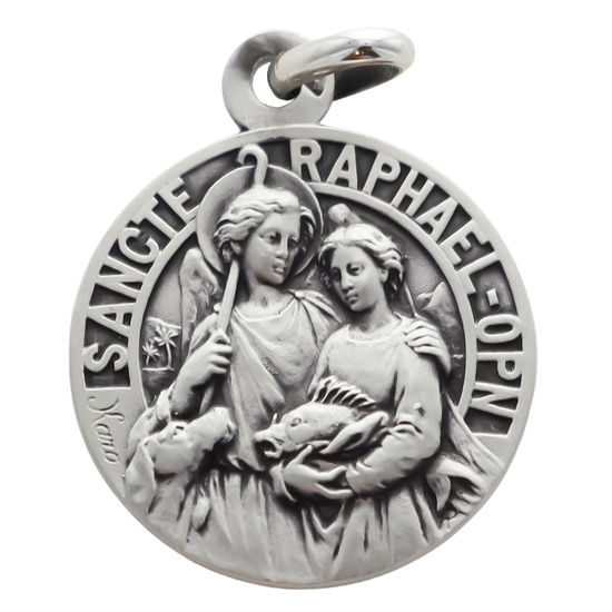 Médaille argent 925 °/°° de saint Raphaël Ø 1.8 cm. Livrée en boîte. 