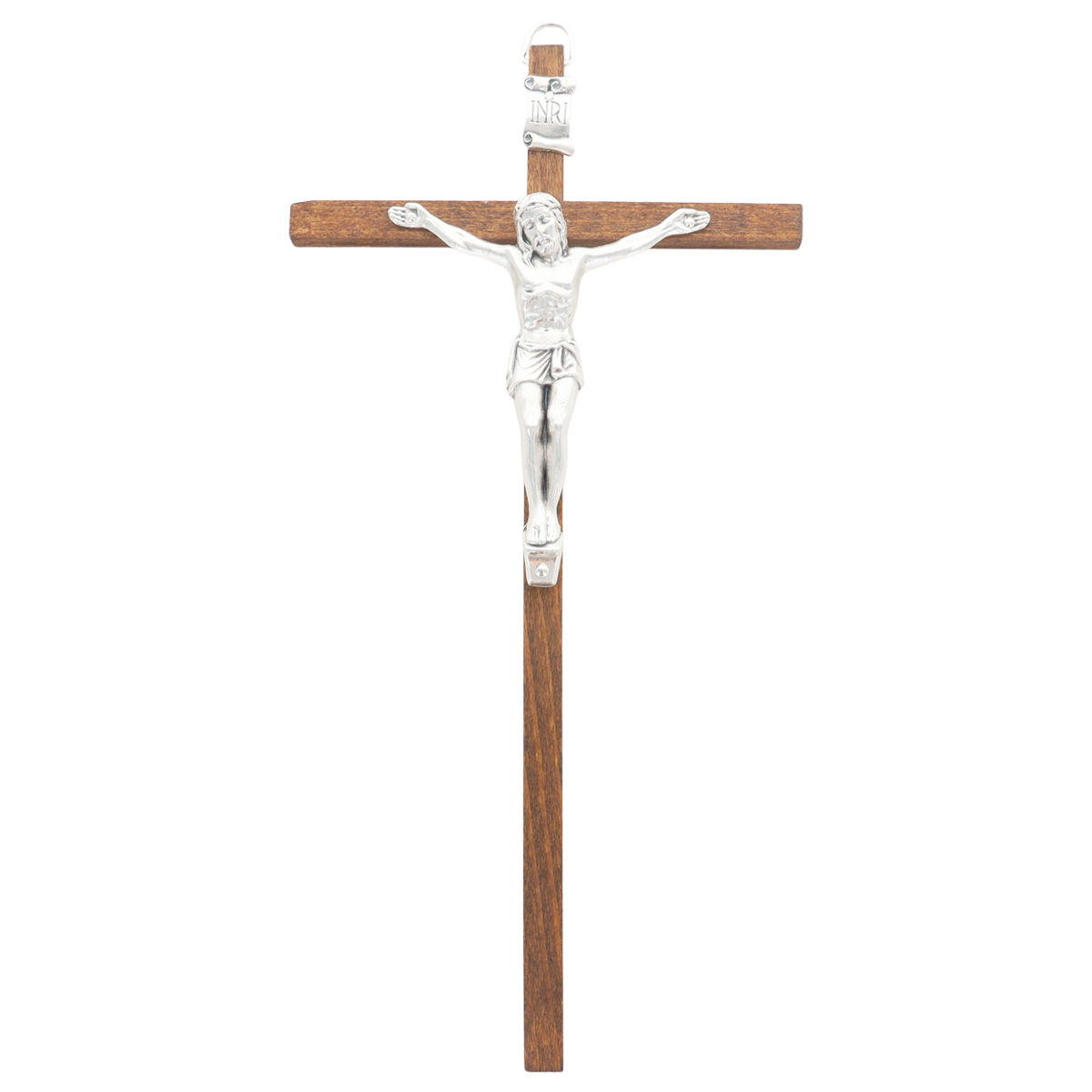 Crucifix en bois H. 24 cm avec Christ métal ou Fluo.