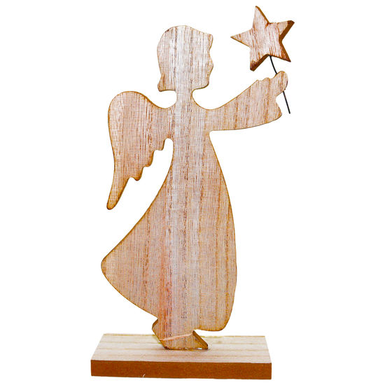 Ange sur socle en bois avec étoile - hauteur 21 cm.