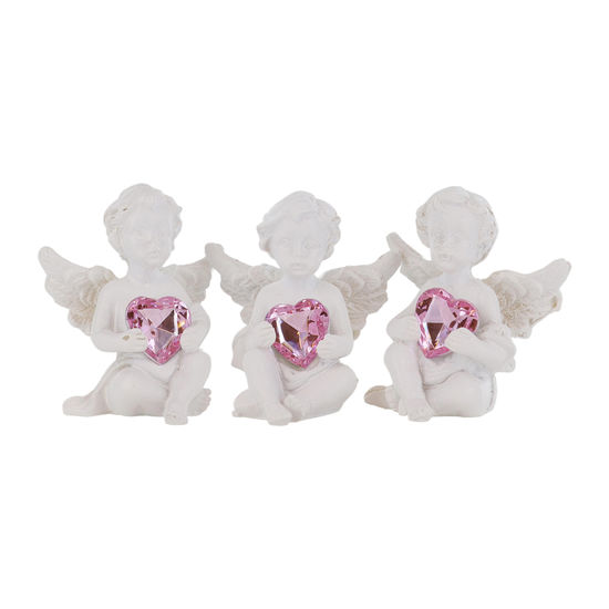 Boîte de 12 anges en résine assis avec coeur - H. 4.5 cm (4 lots de 3 anges assortis)