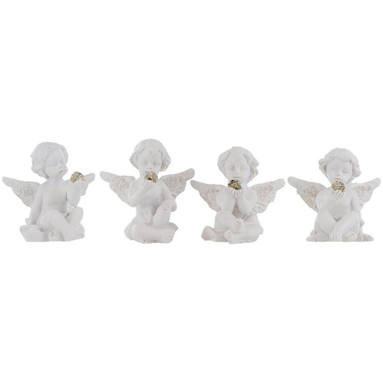 Boîte de 24 anges en résine - H. 5 cm (6 lots de 4 anges assortis en boîte individuelle)