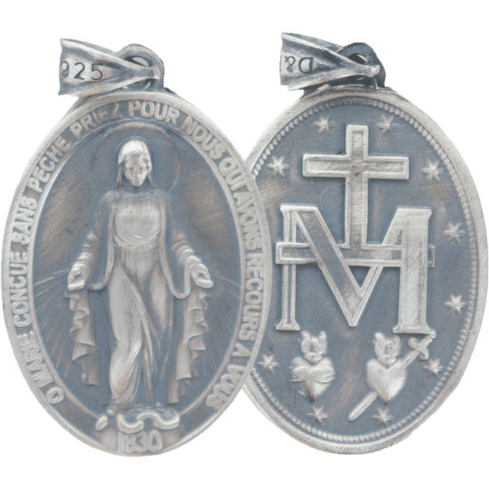 Médaille en argent 925 °/°° vielli Vierge Miraculeuse. Livré en boîte.