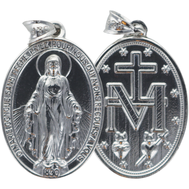 Médaille en argent 925 °/°° rhodié Vierge Miraculeuse. Livré en boîte.