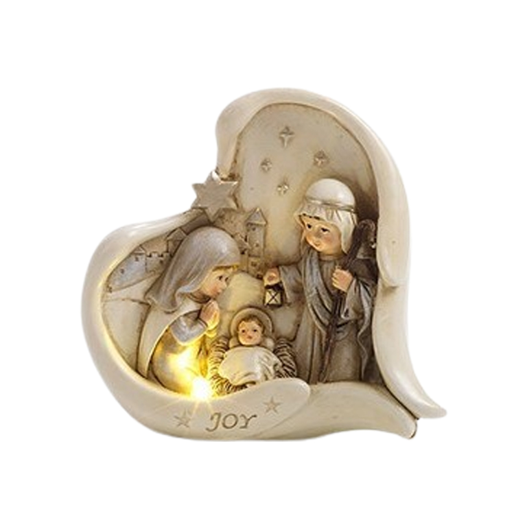 Nativité en résine dans un coeur  H. 13.4 cm