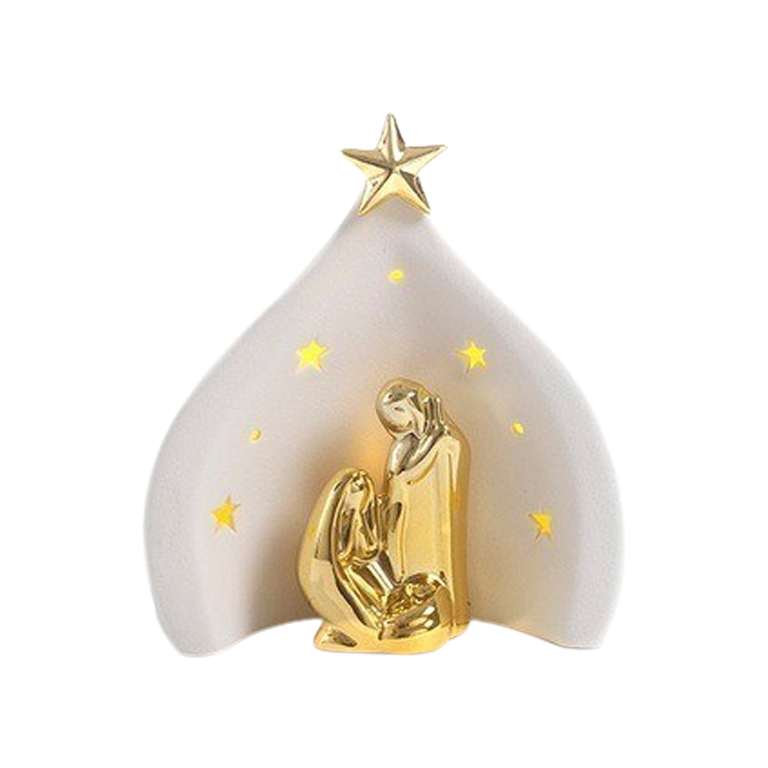 Nativité lumineuse en porcelaine / couleur dorée H. 16 cm