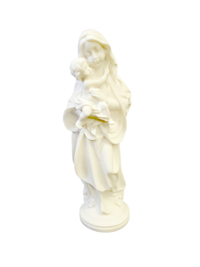Statue blanche en albâtre de la Vierge à l´enfant 20 cm