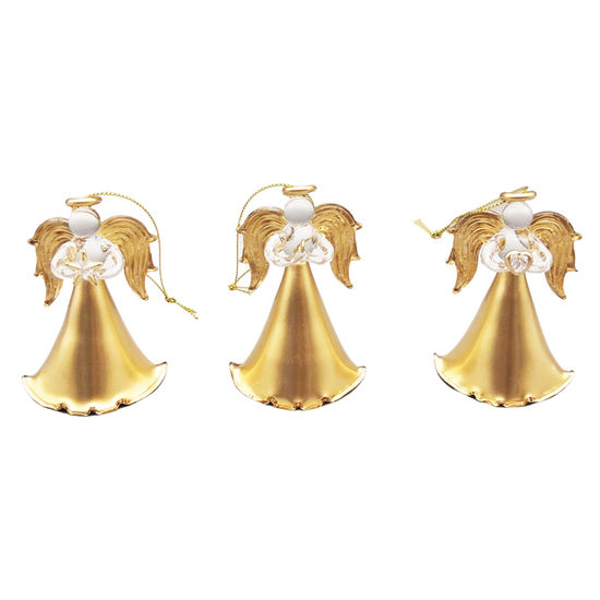Ange en verre de couleur dorée H. 9 cm, série de 3 anges assortis.