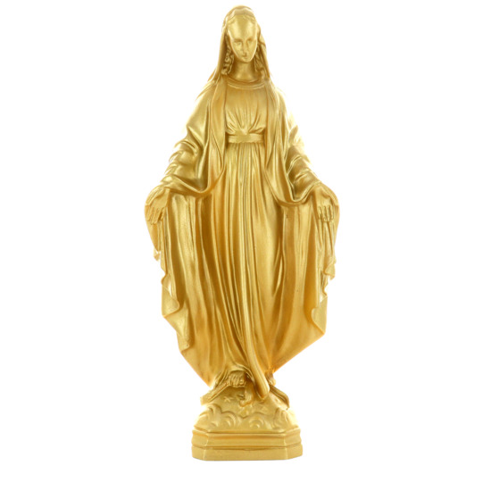 Statue couleur dorée en albâtre de la Vierge Miraculeuse Hauteur 29 cm