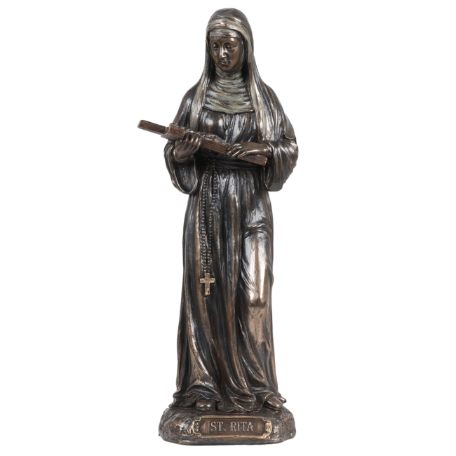 Statue bronze coulé à froid de sainte Rita, H. 21 cm