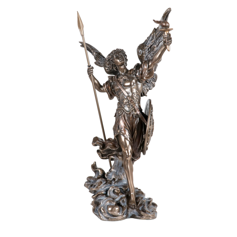 Statue bronze coulé à froid de l'archange Uriel, H. 36 cm
