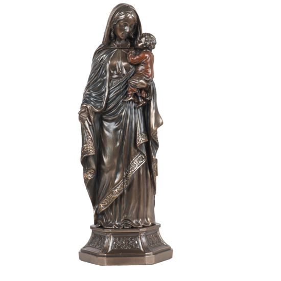 Statue bronze coulé à froid de la Vierge à l'enfant, H. 20 cm