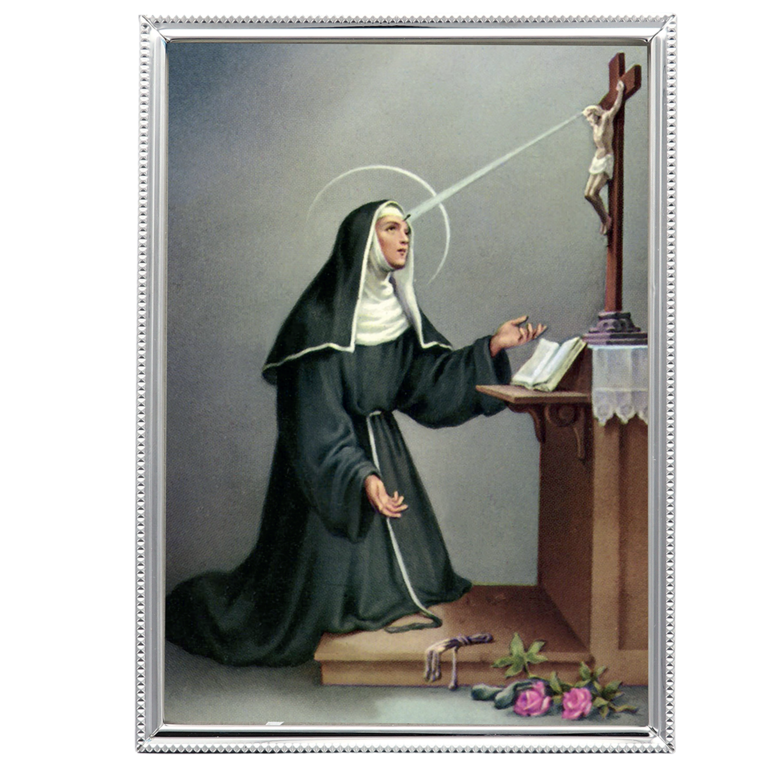 Cadre photo bord en métal torsadé H. 18,5 x 13,4 cm avec image, plusieurs saints.