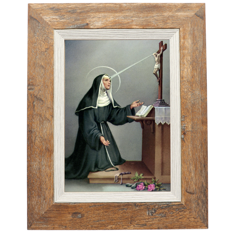 Cadre photo bord en bois cérusé H. 24,2 x 19,3 cm avec image, plusieurs saints.