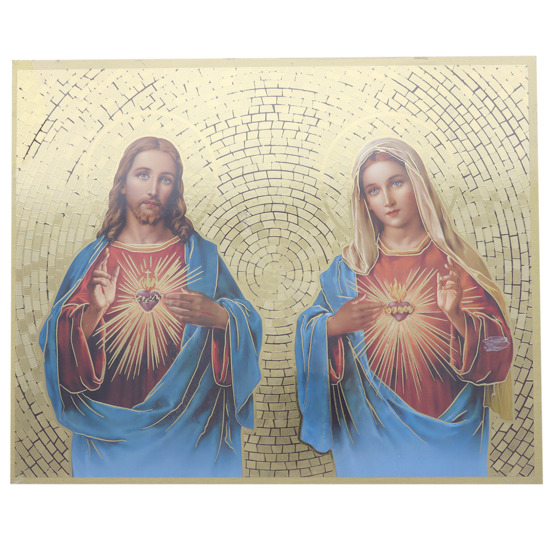 Cadre en bois finition feuille d'or à suspendre H. 25 x 20 cm image collée, plusieurs saints.