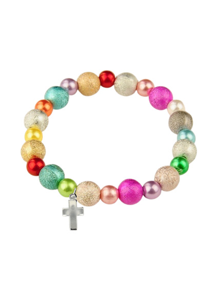 Bracelet enfant sur élastique grain acrylique coloré sablé multicolore Ø 6 mm. Lot de 10 bracelets.