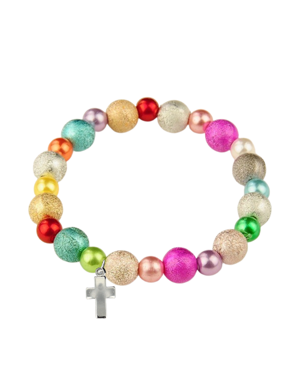 Bracelet sur élastique pour enfant, grains acrylique colorés sablés multicolores Ø 6 mm. LOT DE 10