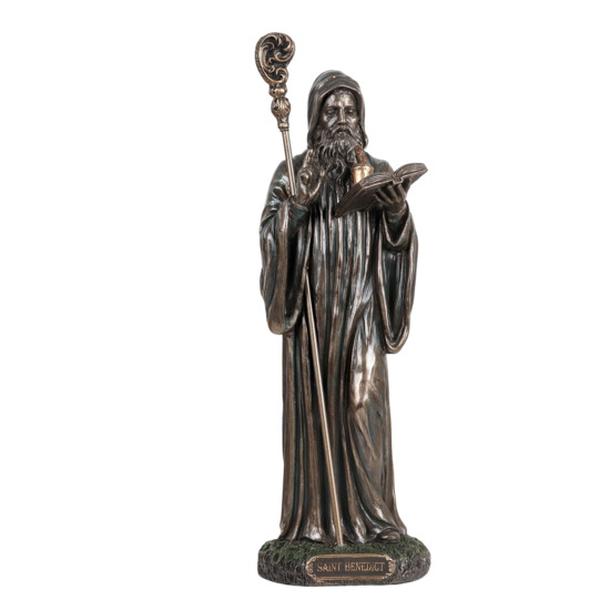 Statue bronze coulé à froid de saint Benoît, H. 23 cm