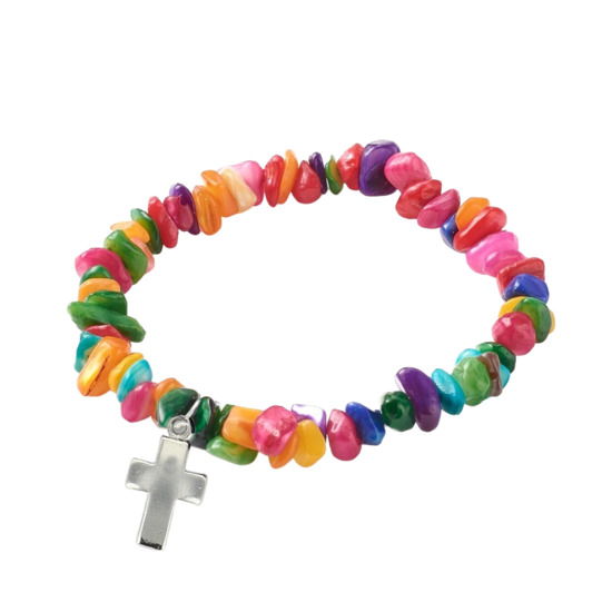 Bracelet sur élastique pour enfant, éclats de coquillage colorés 7 mm.