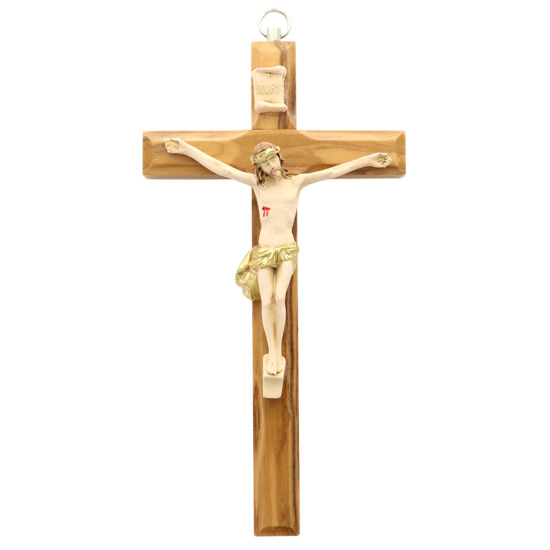 Crucifix en bois avec Christ en résine style bois - H. 17 cm