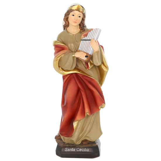 Statue en résine polychrome peinte à la main sainte Cécile H. 20 cm