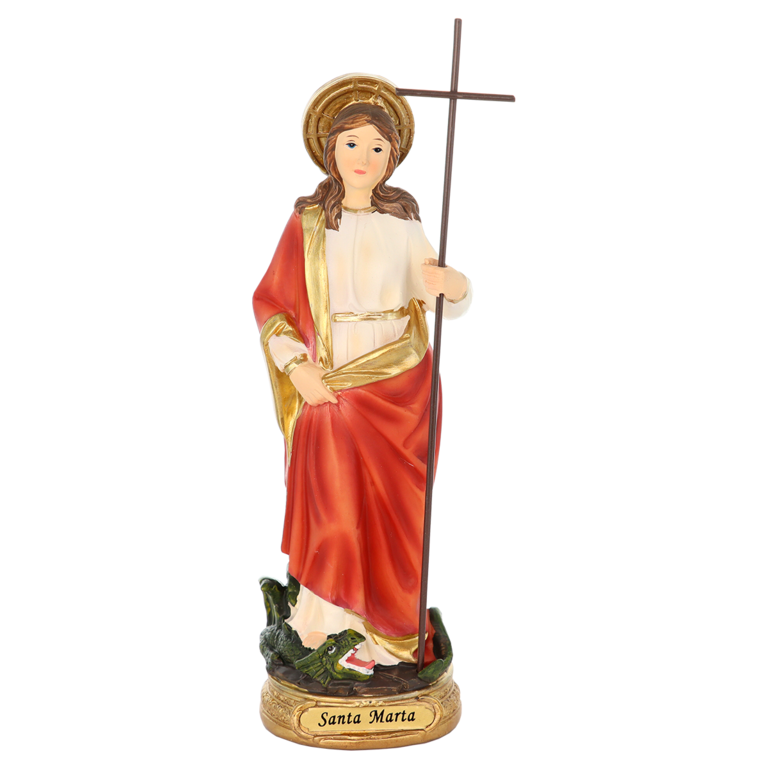 Statue en résine polychrome peinte à la main de sainte Marthe H. 19,8 cm
