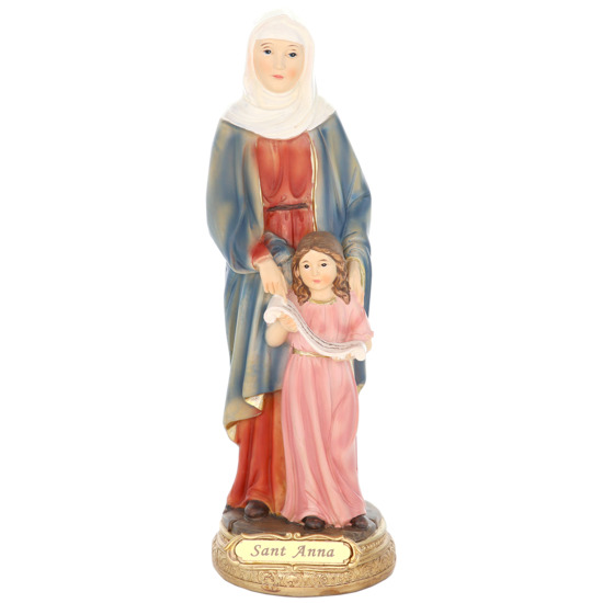 Statue en résine polychrome peinte à la main sainte Anne et Marie enfant H. 20 cm