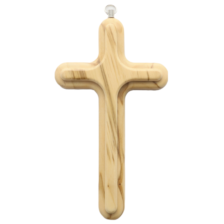 Croix en bois d'olivier en relief 15 cm