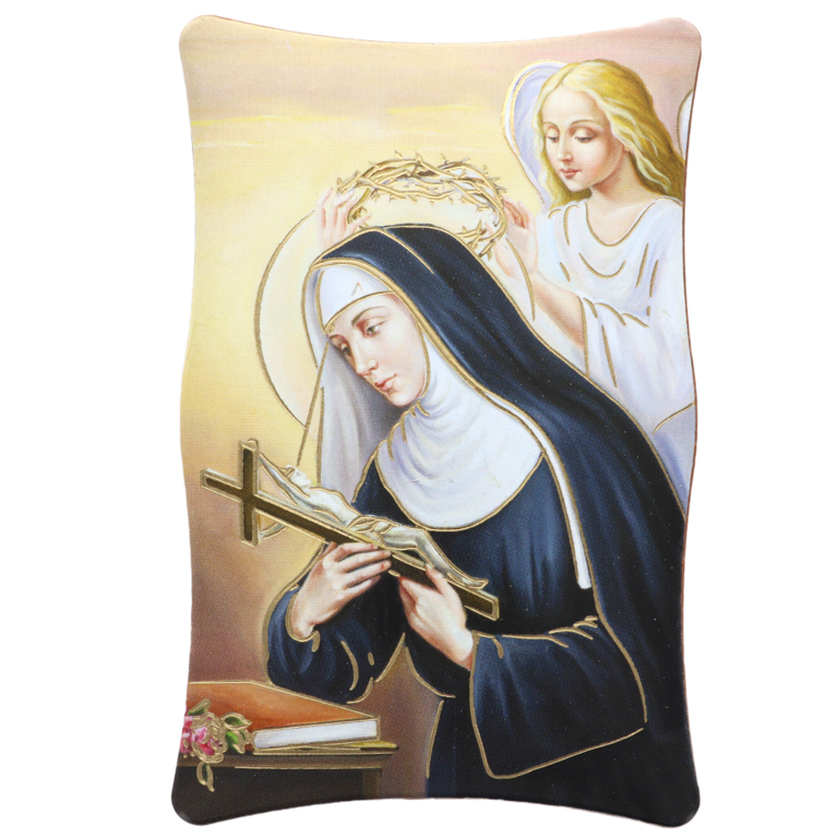 Cadre en bois à suspendre ou à poser H. 11 x 7 cm avec image collée de sainte Rita.