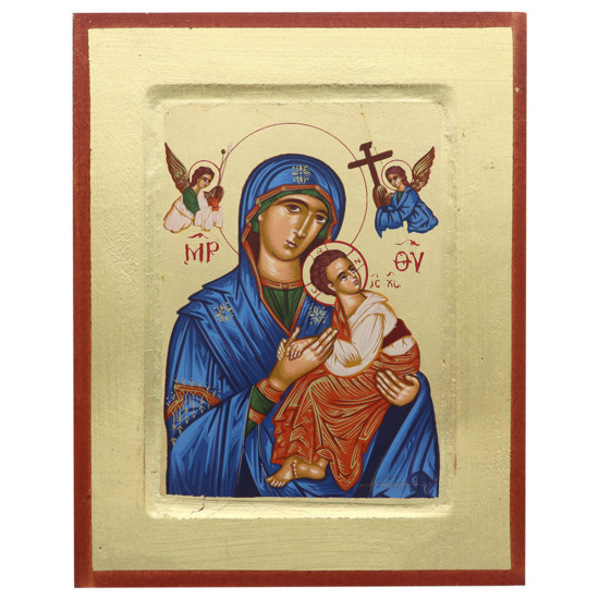 Icone en bois sérigraphiée H.17x14 cm, de la vierge du Perpétuel secours Bleue