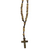 Chapelet sur corde grains ronds Ø 6 mm avec fermoir, longueur au coeur 26 cm, croix bois avec Christ