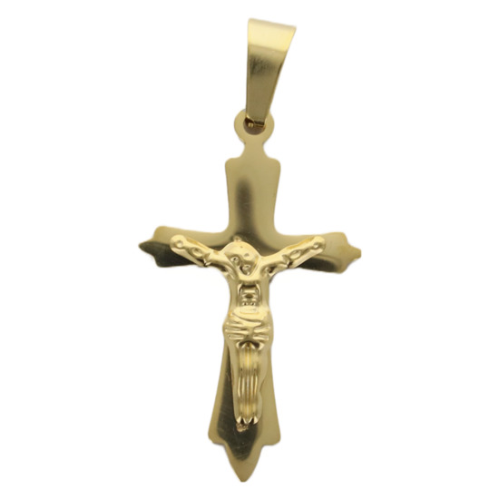 Croix de cou avec Christ couleur dorée en acier inoxydable H. 3 cm.
