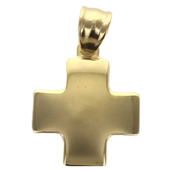 Croix de cou carrée couleur dorée en acier inoxydable H. 2,5 cm.